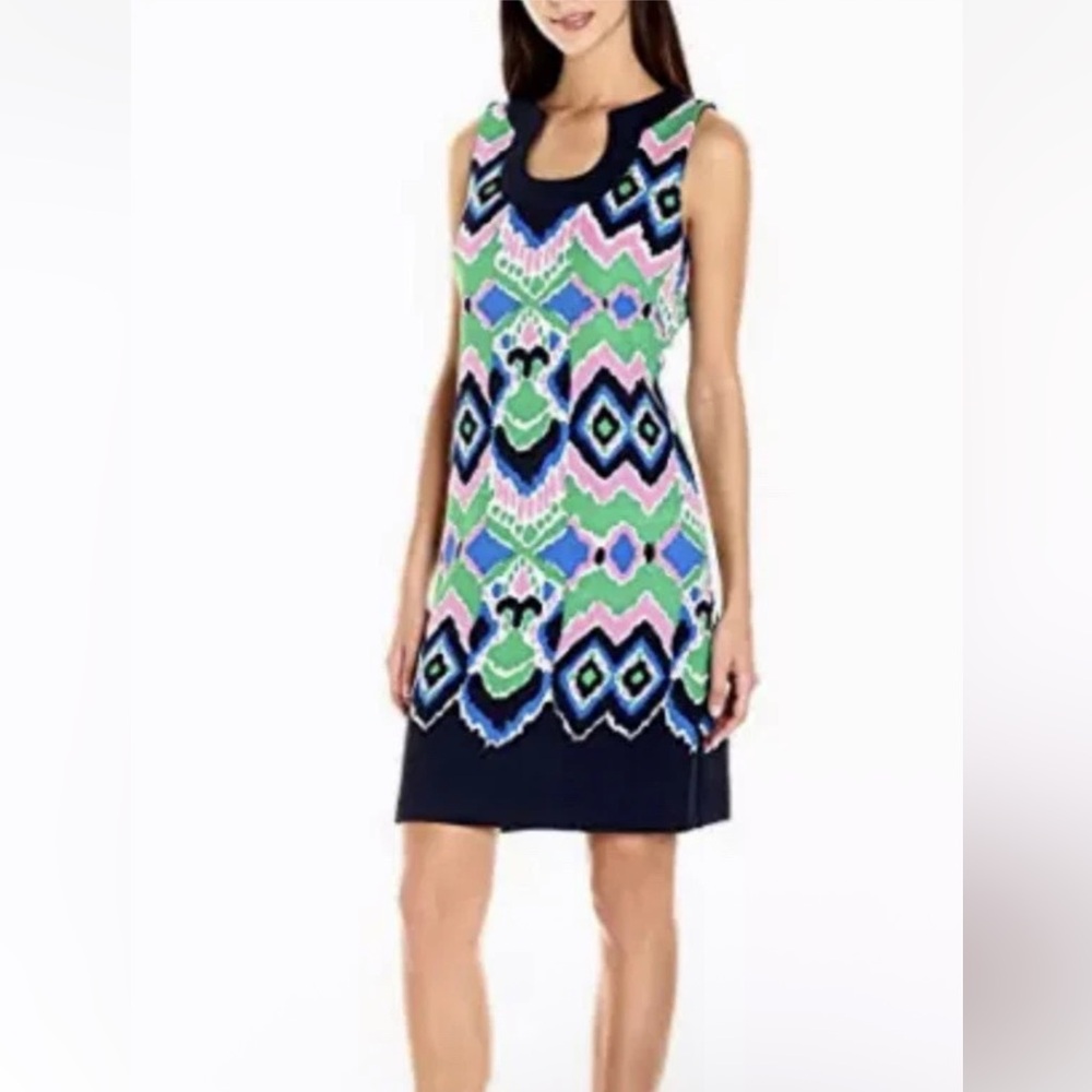 Gabby Skye Canvas Geometric Sleeveless Sheath Dress Size 14 preppy Easter